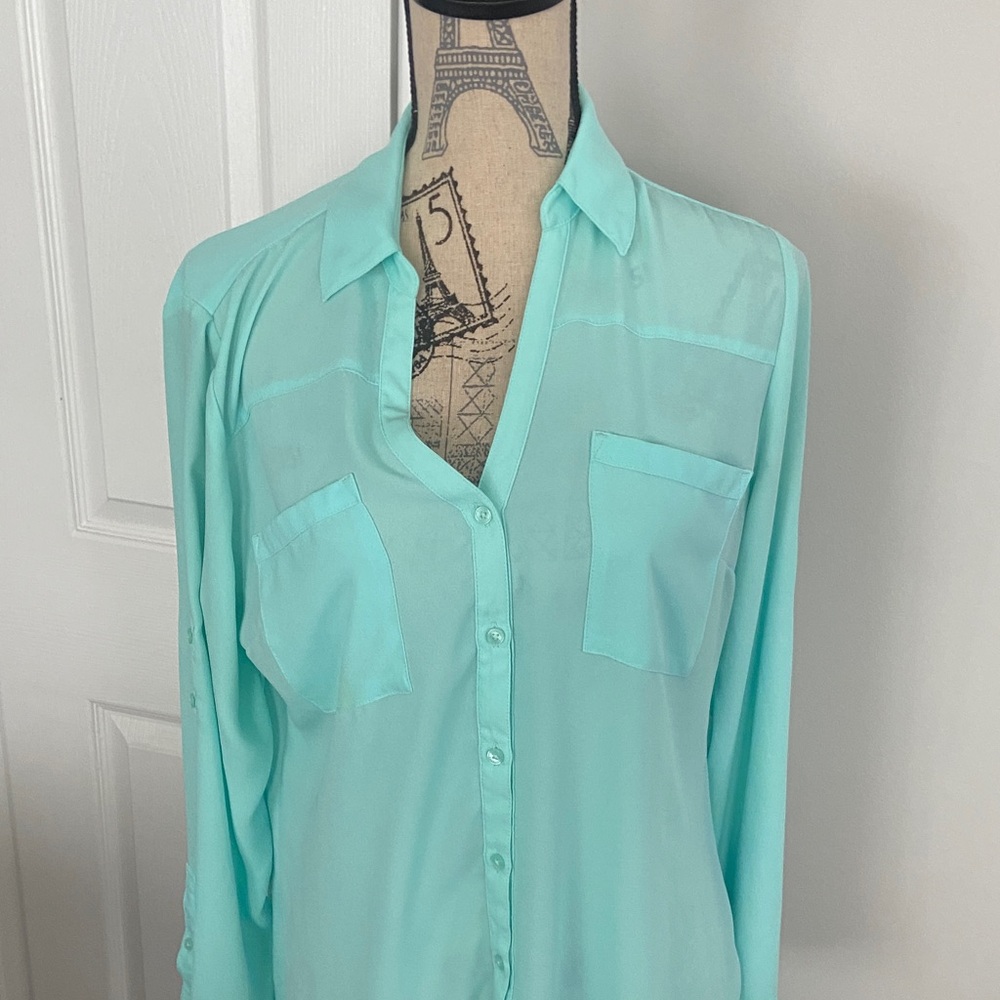 Express Aqua Button-Down Shirt